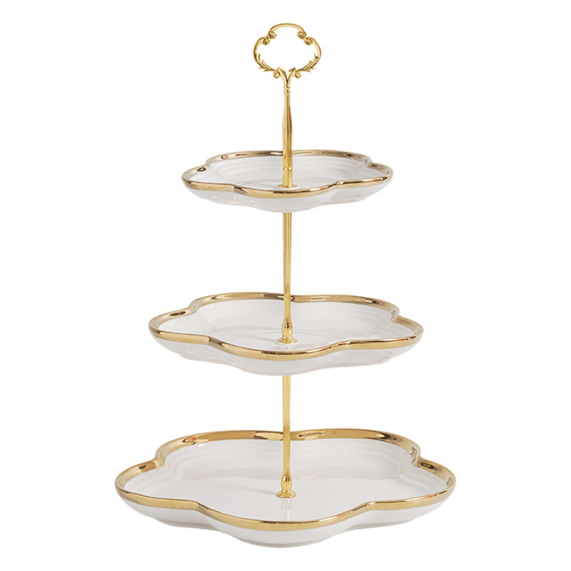 De estilo europeo de tres capas plato de fruta de cerámica sala de estar hogar creativo tarde té postre pastel de dulces postre estante plato de fruta seca