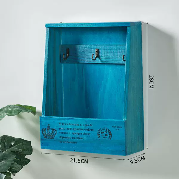 One bucket and three -hook key box blue