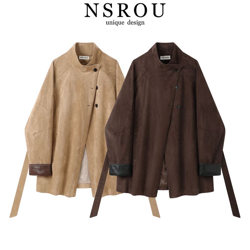 Retro Maillard Brown Stand Collar Leather Jacket Women's Autumn New American High-End Casual Long Jacket Retro Maillard Brown Stand Collar Leather Jacket Women's Autumn New American High-End Casual Long Jacket