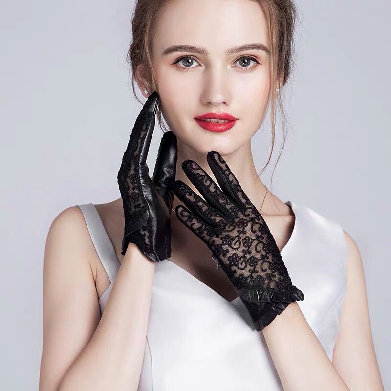 full dress glove spring and autumn new pattern Lace show lace Sheepskin touch screen Thin section drive a car Goatskin wholesale