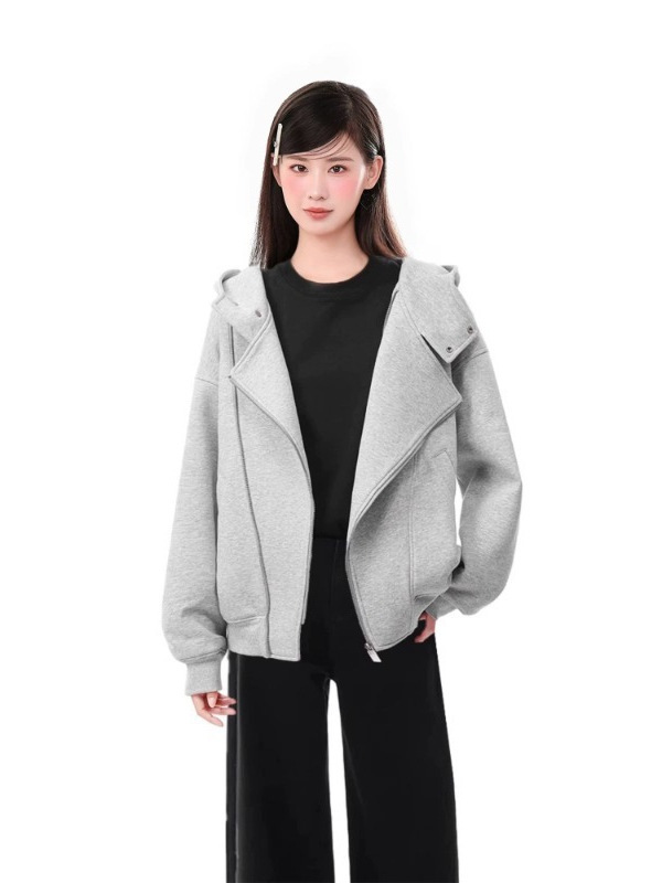 美式复古双拉链卫衣外套女秋季新款设计感连帽衫宽松百搭开衫上衣|undefined