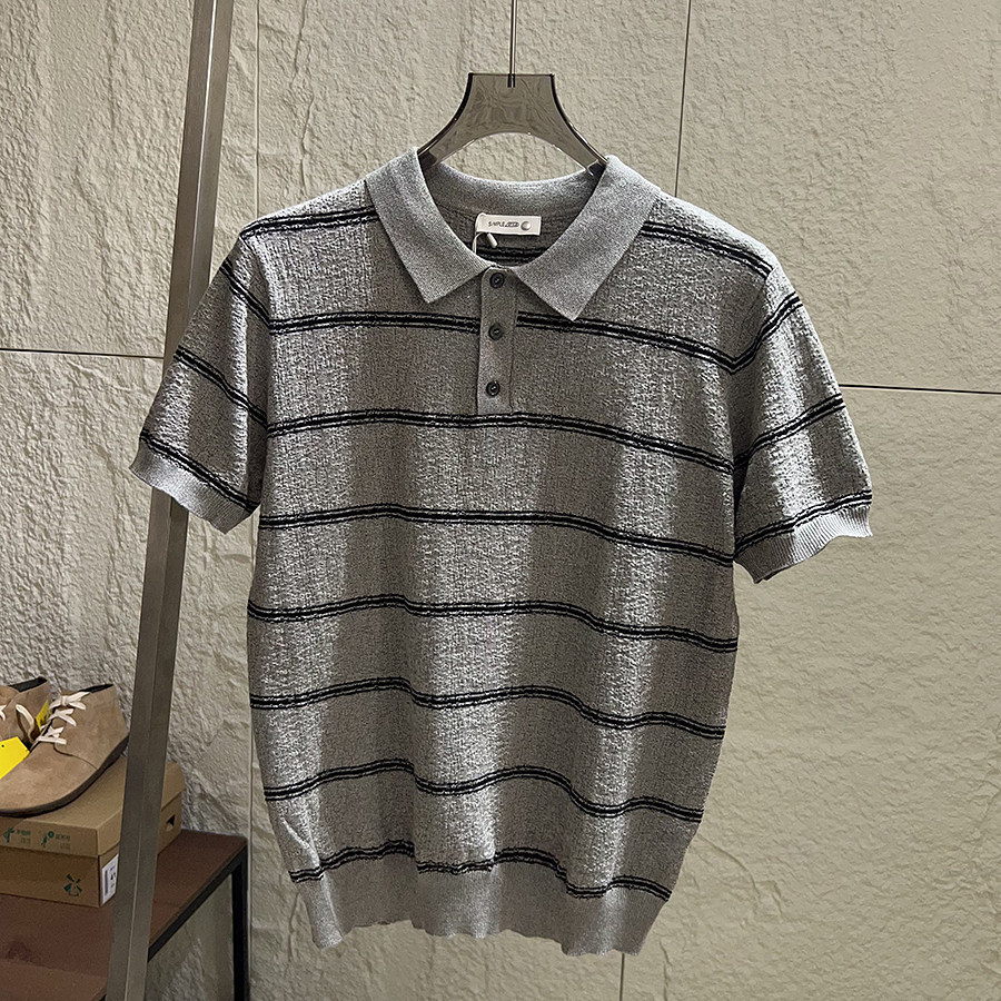 Polo camiseta de punto camiseta de manga corta hombre V-collar gaviota collar solapa vieja camiseta de hielo de viento de verano fábrica transfronteriza al por mayor image 11