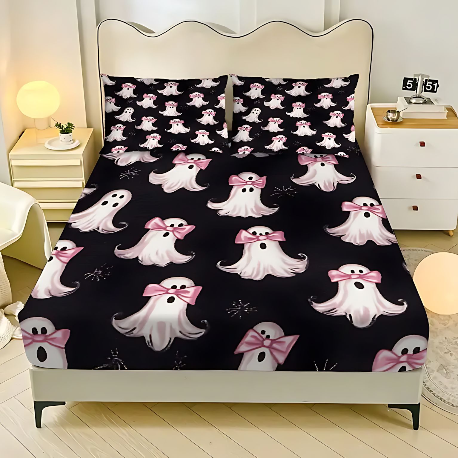 TEMU / JIT Cross-border series de Halloween impresión digital cama suave camisa funda colchón set de ropa de cama