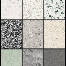 云浮厂家无机水磨石黑白灰工程机场商场地板人造石台面板地面加工