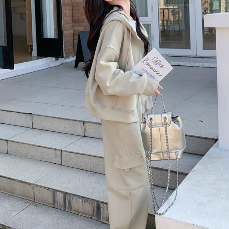 感休闲运动套装女春秋小个子工装风卫衣卫裤两件套早秋一整套|undefined