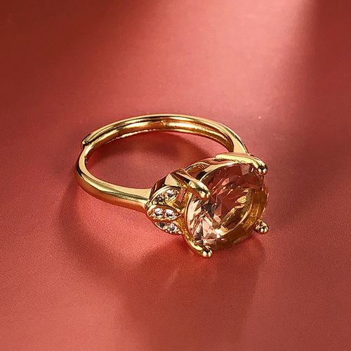 European and American fashion bright color gemstone ring plated with 18K gold, light luxury anti-color gem popular online jewelry wholesale