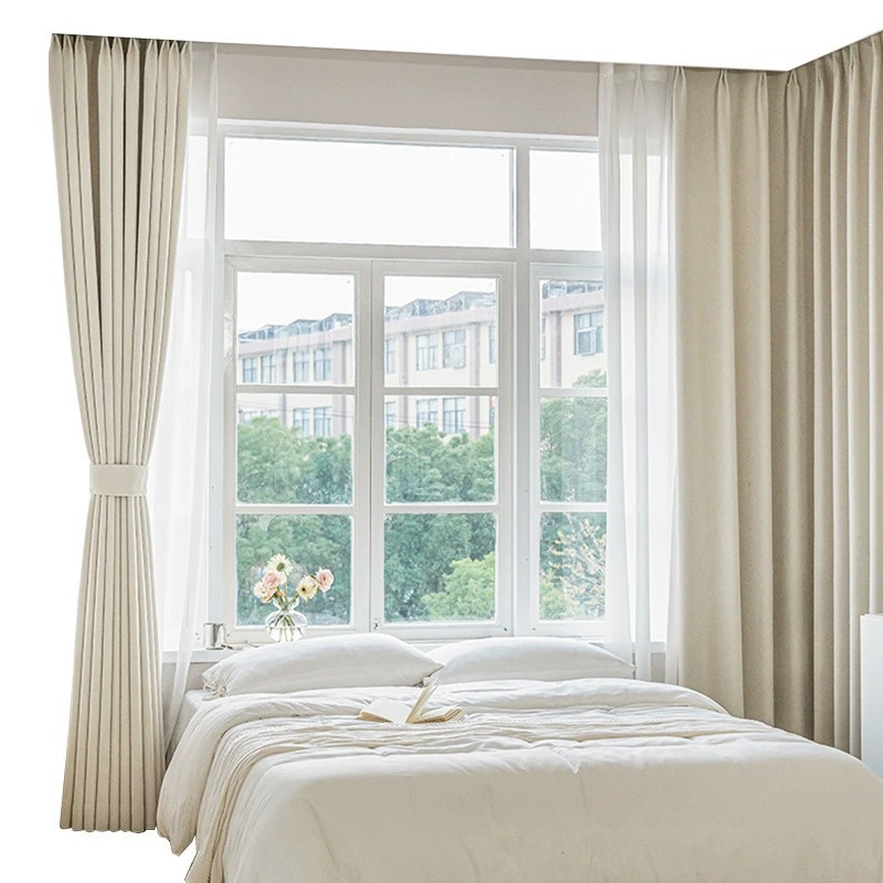 Tela de cortina de chenilla con sombreado completo de terciopelo cremoso gratis, dormitorio, sala de estar, cortina maestra con sombreado de viento de lujo ligero