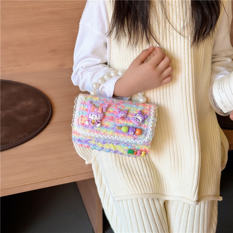 Bolsos de hombro para niños de estilo femenino de moda de dibujos animados de perlas bolsos portátiles para niños de cadena simple pequeña princesa bolsos de tramo oblicuos