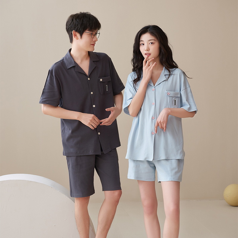 Verano Pull-on pijamas de algodón puro de alta calidad de manga corta pantalones cortos de algodón fino traje de desgaste para el hogar de los hombres y las mujeres