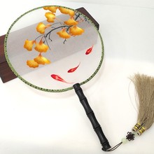 手工双面绣花扇子 中国风扇子学生走秀旗袍扇子古风团扇湘绣送礼