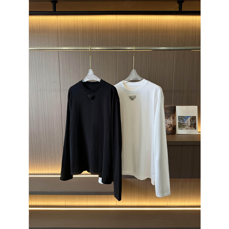 Comfortable and soft high quality cotton triangle bag T-shirt!! Simple and fashionable solid color spring and summer round neck long sleeve top ~