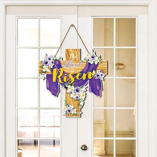 Cross Border Village American Style Wall Hanging Welcome Sign Wooden Easter Door Hanging Cross Flower Wall Decoration A23