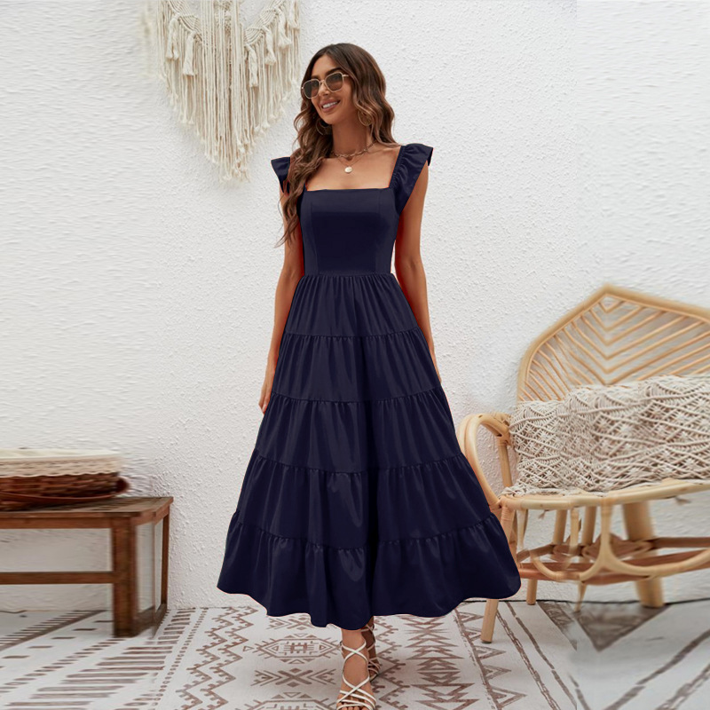 Women's Swing Dress Casual Square Neck Short Sleeve Polka Dots Solid Color Maxi Long Dress Daily display picture 3