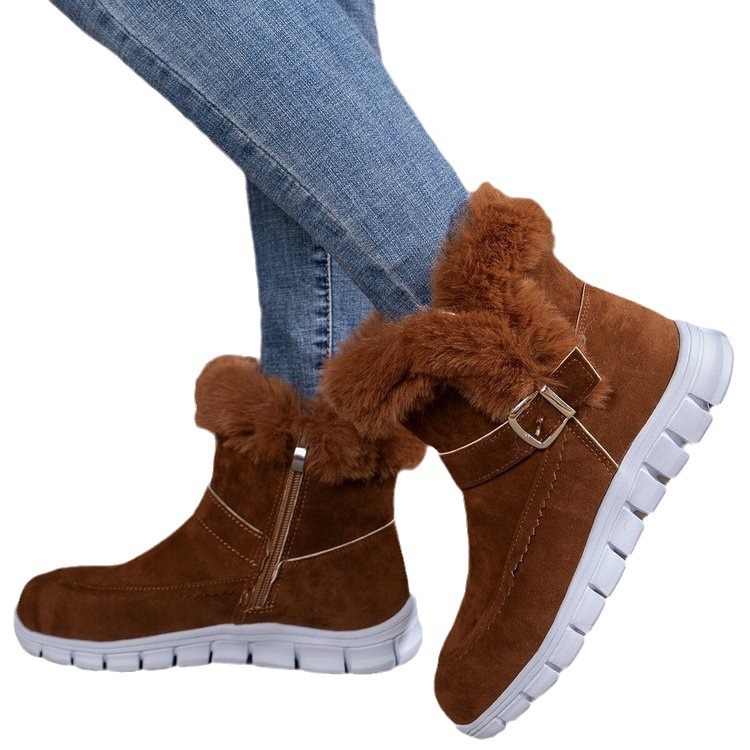 Autumn and Winter New Flat Bottom Warm Outer Wearing Cotton Shoes_voghion.com