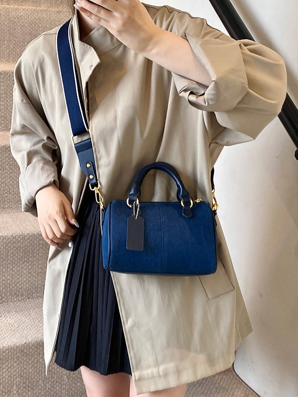 Bolso de Boston para mujeres de comercio exterior nuevo denim color contrastante empalme bolso de almohada de mano alta sensación de hombro mochila