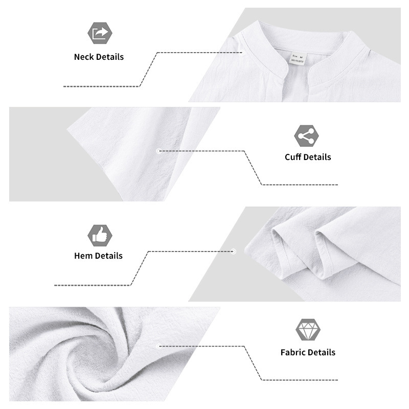 Men's Linen Henley Short Sleeve Shirt & Shorts Set, Breathable Summer Casual Outfit For Outdoor Travel And Daily Relaxation_viptrois.com