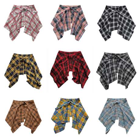One-Piece Lace-Up Sweatshirt T-Shirt Layering Magic Plaid Skirt Men's Body-Hiding Magic Autumn and Winter Skirt Women's Hem