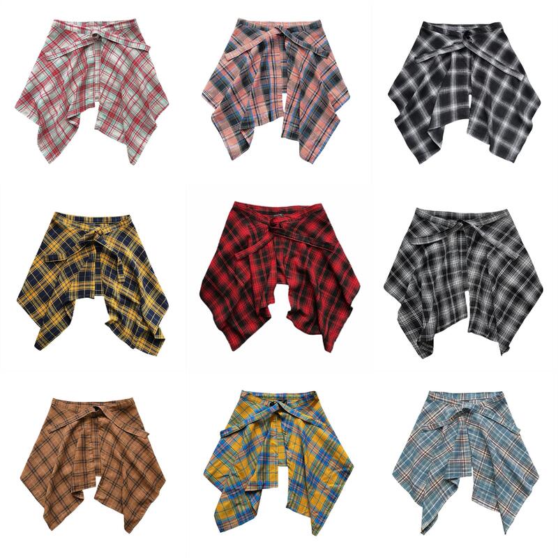 One-Piece Lace-Up Sweatshirt T-Shirt Layering Magic Plaid Skirt Men's Body-Hiding Magic Autumn and Winter Skirt Women's Hem