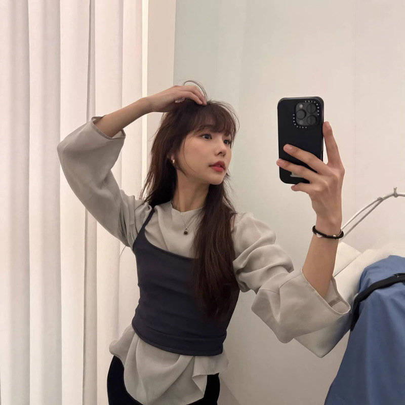 Now Available: Amo**Ento Boat Neck Raglan Sleeve Shirt, Korean Designer Women's Fashion, Slightly Sheer and Lightweight Korean-Style Shirt