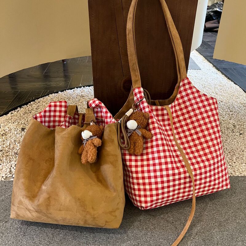 Korean Autumn and Winter Retro Double-Sided Shoulder Bag Commuter Lazy Style Tote Bag Large Capacity Deerskin Velvet Handbag for Women