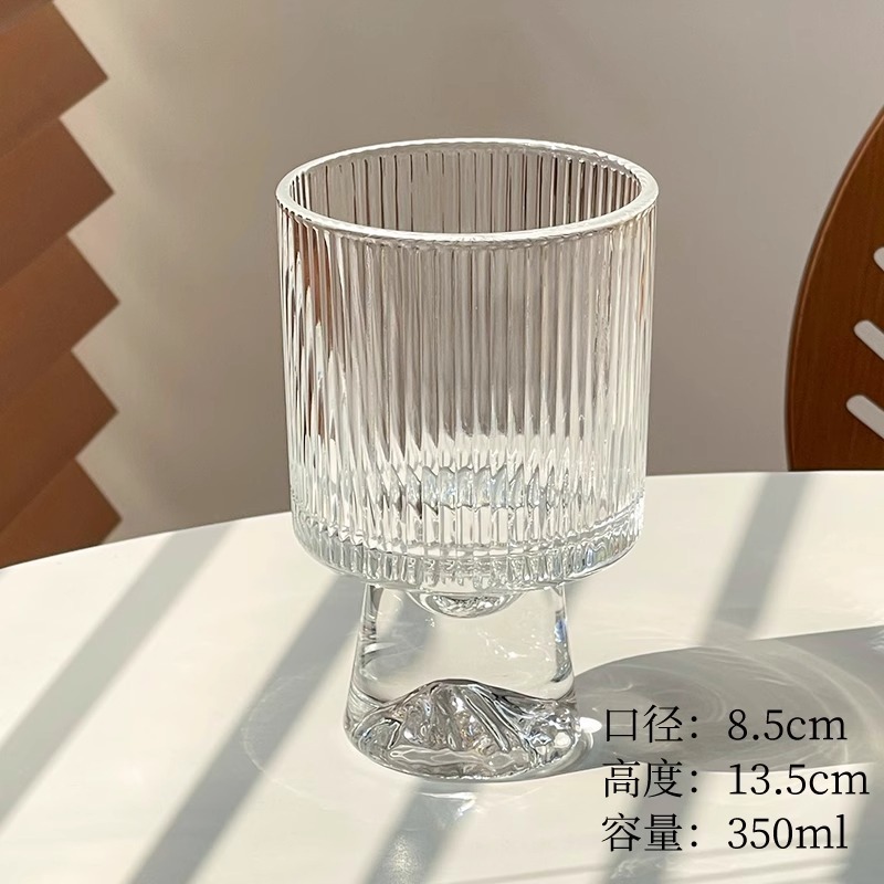 高颜值观山玻璃水杯女生可爱感轻奢高脚啤酒杯创意饮品咖啡杯|undefined