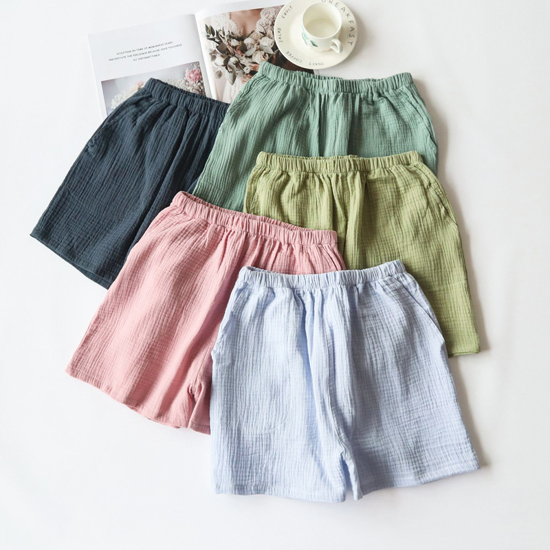 Class a Pure Cotton Gauze Pajama Pants Women's Shorts Summer New Style Cotton with Pockets Thin Double-Layer Crepe Three-Point Home Pants