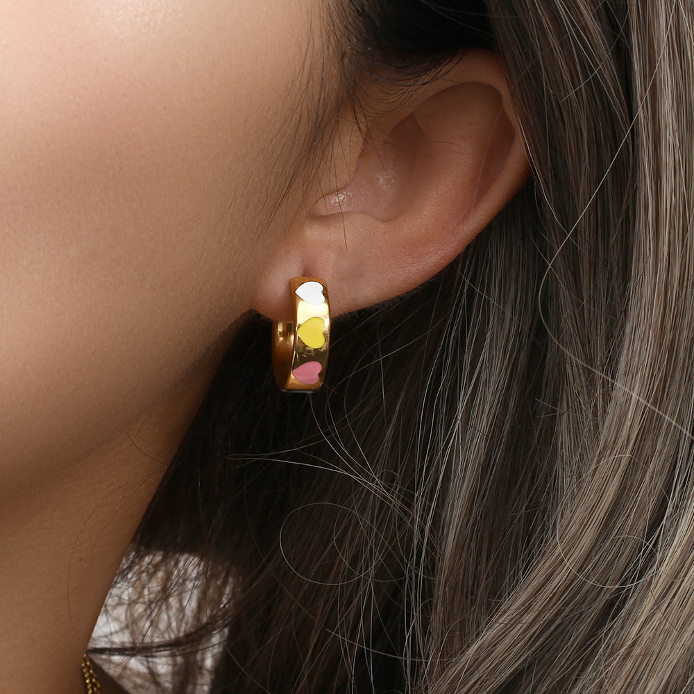 Lady Heart Shape Flower Stainless Steel Earrings Enamel Stainless Steel Earrings