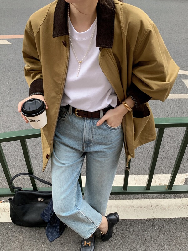 莉贝琳sisy英国外套女2025秋季新款撞色小落肩巴恩风宽松休闲夹克|undefined