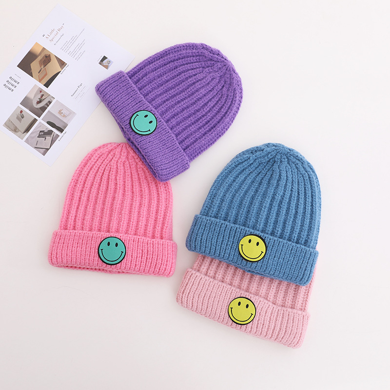 Children's Knitted Hat Round Label Color Smiley Hemp Pattern Woolen Hat Winter Warm Hood display picture 5