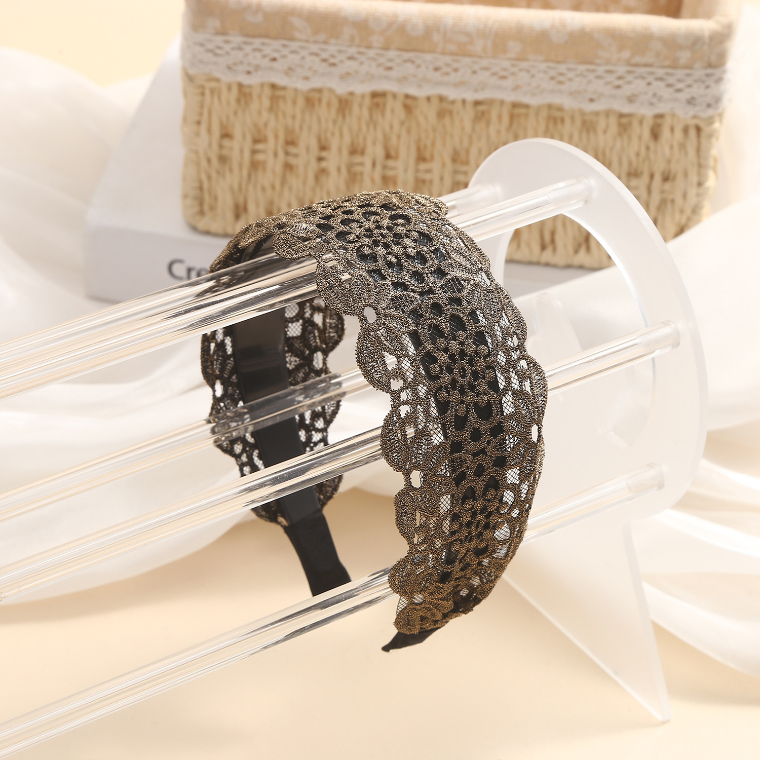 Correa para el cabello con flequillo de ala ancha coreana, diadema de flores bordadas de encaje de compresión femenina, horquilla, accesorios para el cabello, diadema para el cabello, diadema para el cabello