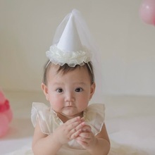 新款儿童新生儿满月拍摄影百天宝宝拍照头纱生日帽派对布置用品