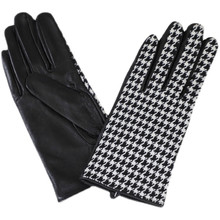 女皮手套千鸟格优雅复古PU手套2023秋冬新款羊毛手套wool gloves