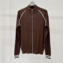 南油高端精品女装针织开衫拉链外套刺绣字母拼色线条百搭气质通勤