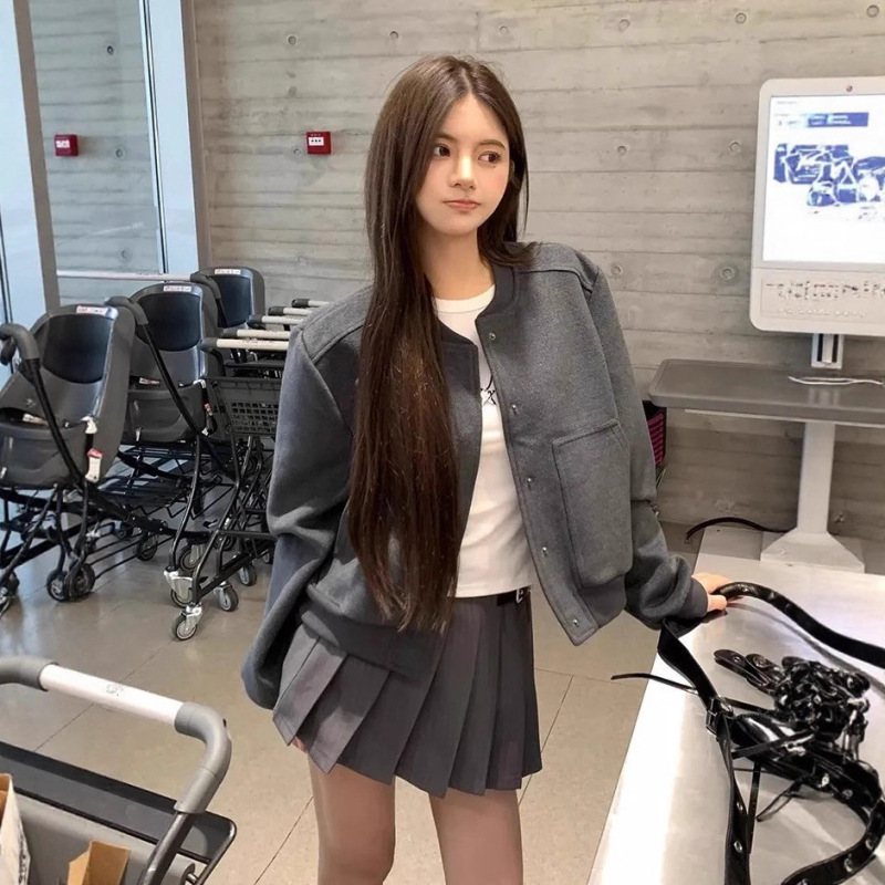 网红潮短款外套女春秋季2025新款休闲超火减龄韩系灰色夹克棒球服|undefined