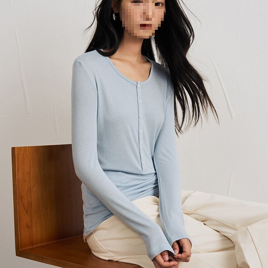 天丝醋酸羊毛打底衫女秋冬新款圆领修身针织衫纯色条纹长袖上衣潮