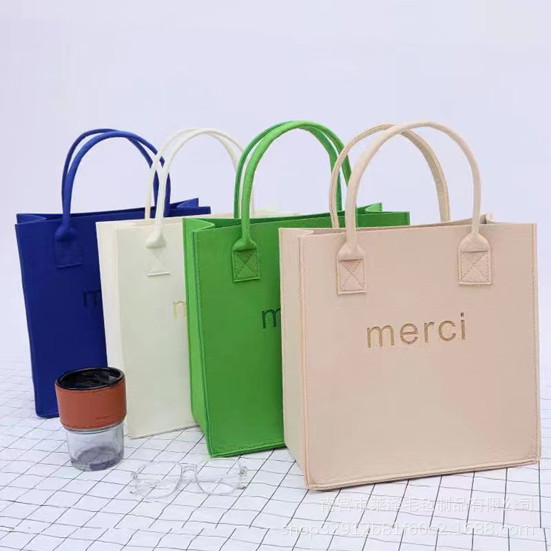 小红书同款百搭毛毡手提包休闲简约字母时尚手提袋可印logo