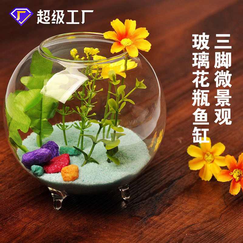 De estilo europeo DIY creativo trípode transparente micro paisaje florero de cristal del tanque de peces adornos