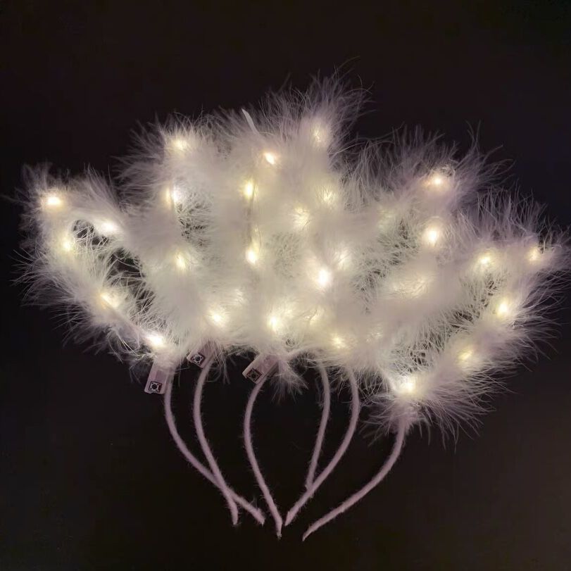 Nueva 14 lámpara pluma Orejas de conejo brillante aro pelo para empujar pluma brillante Ángel diadema