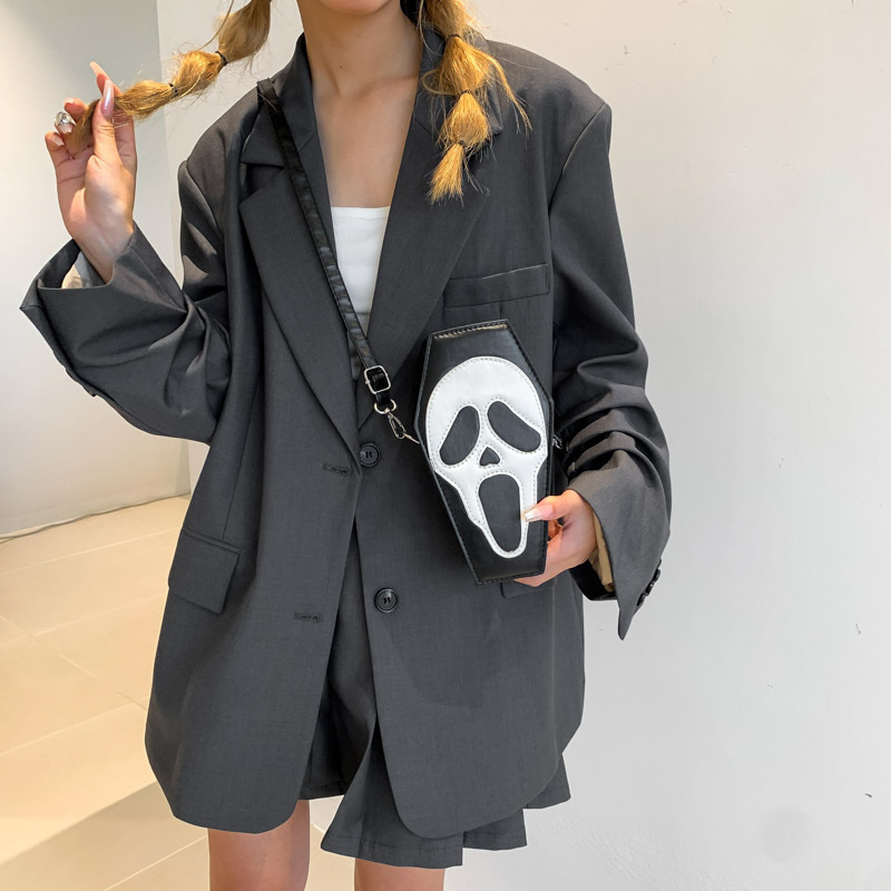 450g Weight Pu Leather Lining Material Sewing Thread Fashion Element Zipper Closure Type Single Shoulder Strap Strap Type Shoulder Bag, Crossbody Bag Bags Type Casual, Daily Occasion Pu Leather Material Halloween Festival Spider Web, Skull Pattern All Seasons Season Women's Gender Basic Style Square Shape Small Size Halloween Women's Small Pu Leather Spider Web Skull Basic Sewing Thread Zipper Shoulder Bag Crossbody Bag 10