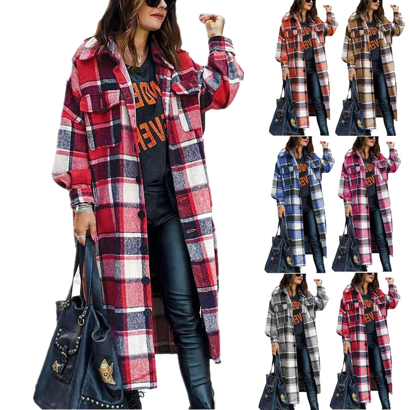 Women's Vintage Style Plaid Printing Pocket Single Breasted Blouse Coat display picture 1