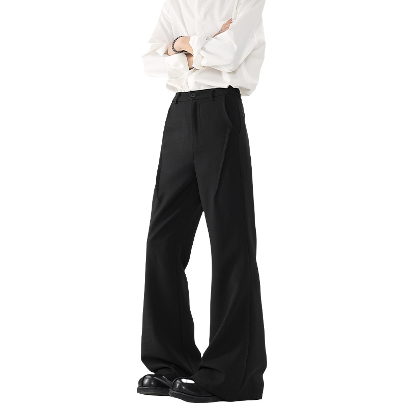 Black Micro-flared Trousers, Extended Length For Tall Men, Summer Suit Pants, Cleanfit Casual Curved Trousers_voghion.com
