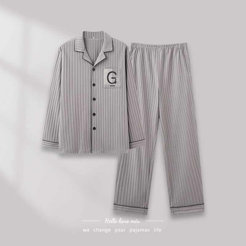 Pijamas de algodón de hombre primavera y otoño 2024 otoño y invierno de manga larga nueva ropa de hombre grande se puede usar fuera