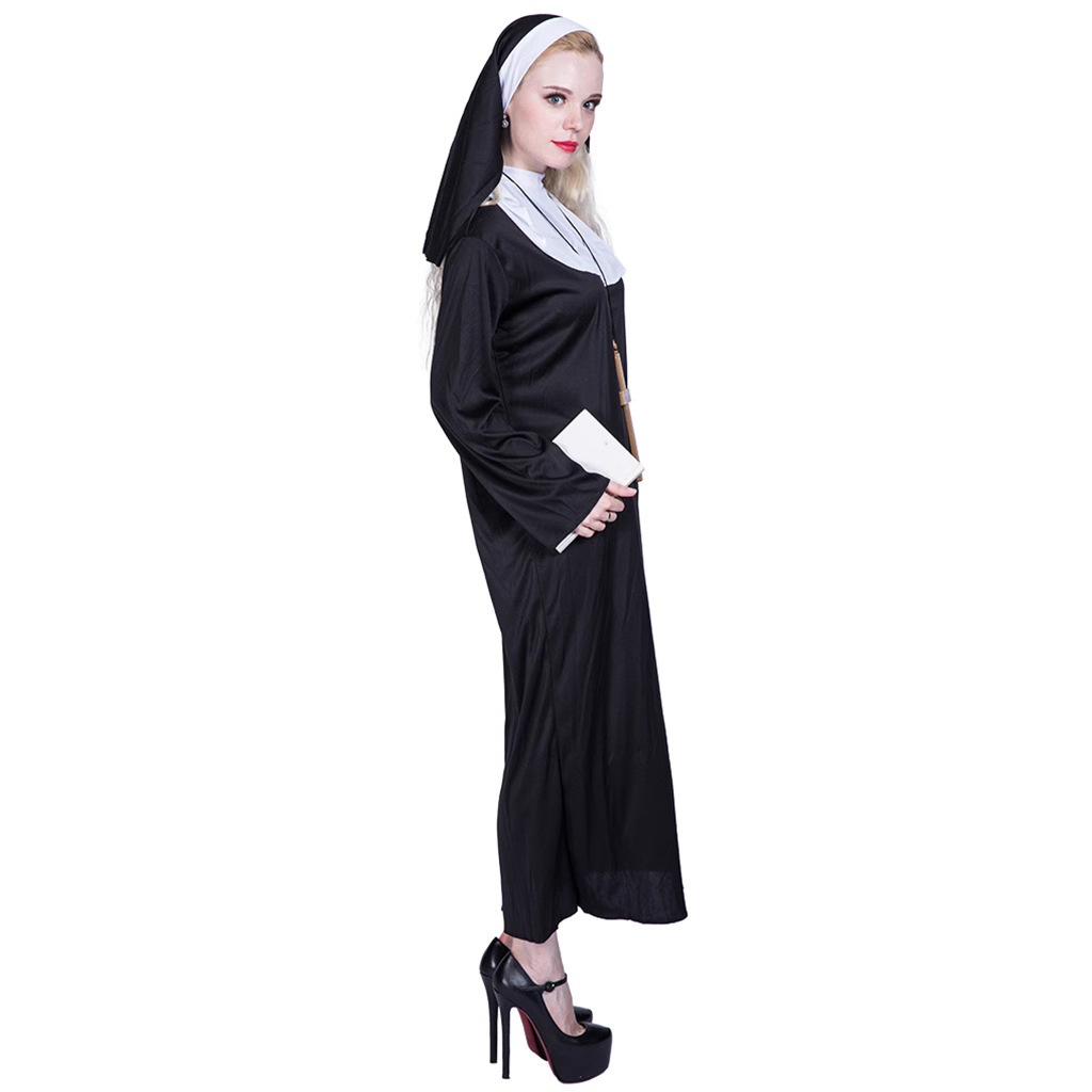 Fabricante en stock de Halloween profesional juego de rol traje de Halloween religiosa monja predicador cos traje
