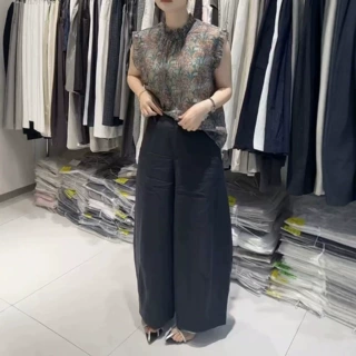 26253新大爱美依缘2026夏季新款立领碎花无袖小衫休闲阔腿裤减龄
