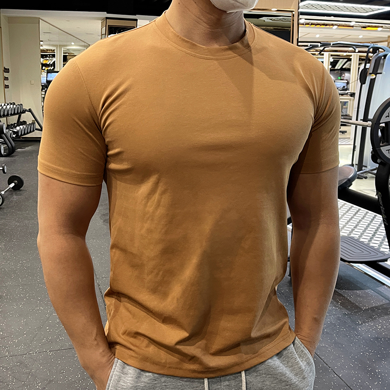 Camiseta de verano de algodón para hombre, manga corta, color liso, transpirable, ideal para deportes, fitness, correr y entrenamiento._voghion.com