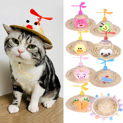 Amazon Foreign Trade Pet Straw Hat Pet Hat Headwear Cat Dog Decoration Small Puppy New Bamboo Dragonfly