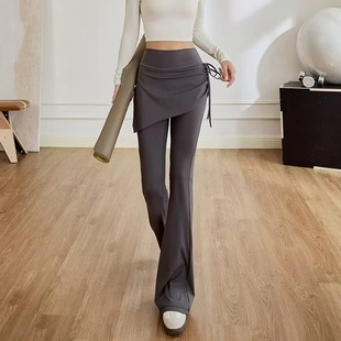 Fake Two-Piece Yoga Pants Women's High Waist Slimming Fitness Pants New Side Drawstring Hip Covering Training Sports Pants