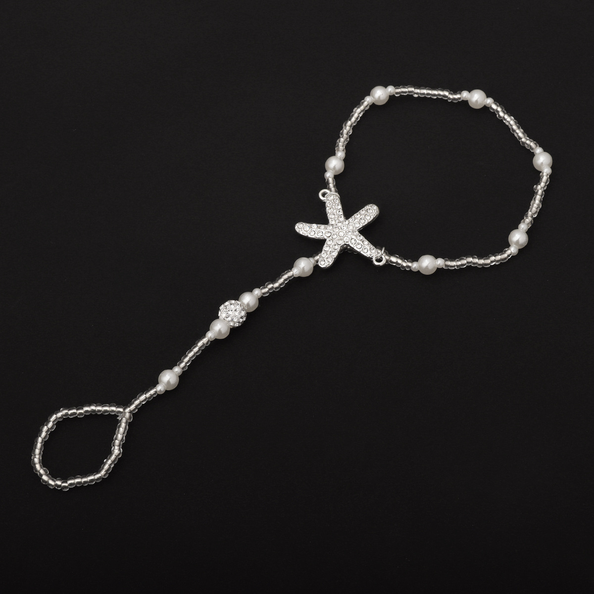 Cuerda elástica de perlas de imitación europea y americana con tobillera Diamante Estrella de mar con cuentas Adornos de pie de diamantes de imitación Conjunto de turquesa azul