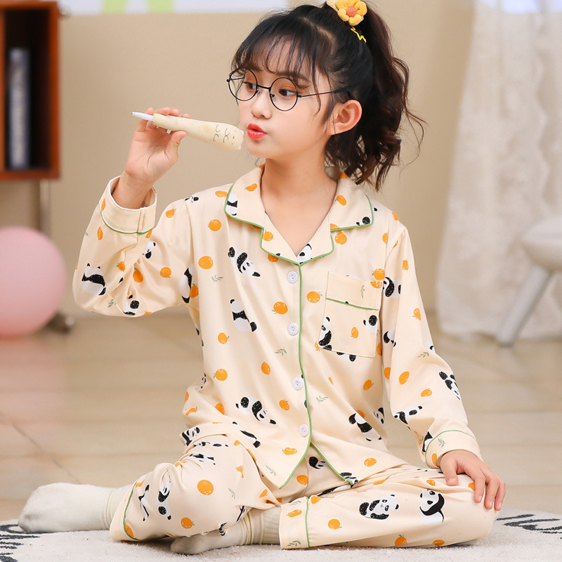 봄과 가을 얇은 여아 잠옷, 긴팔 바지, 공주 어린 소녀, 중대형 아동 가디건, 가정복, 아동복