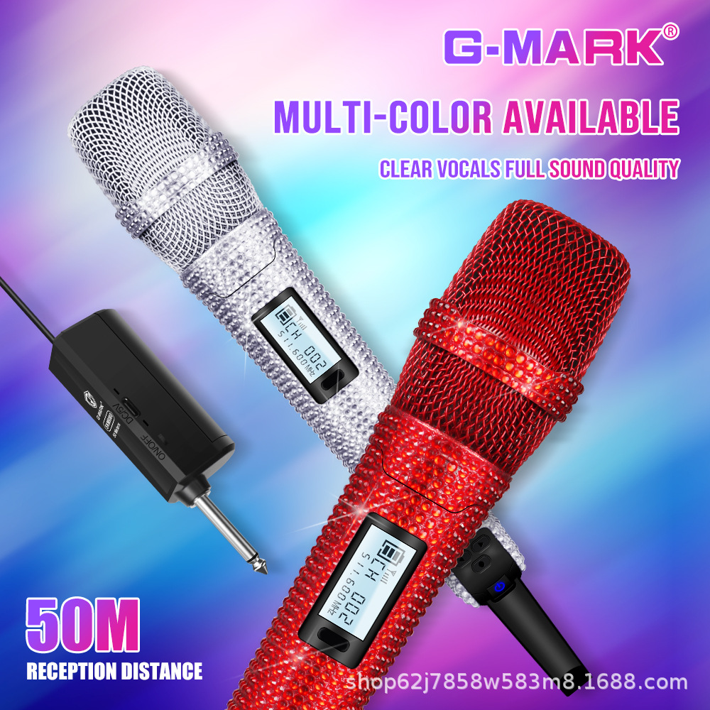 Skm9000 Professional Wireless Microphone with Diamond U-Segment Stage Home Ktv Live Broadcast Microphone One Drag Two Karaoke Microphone